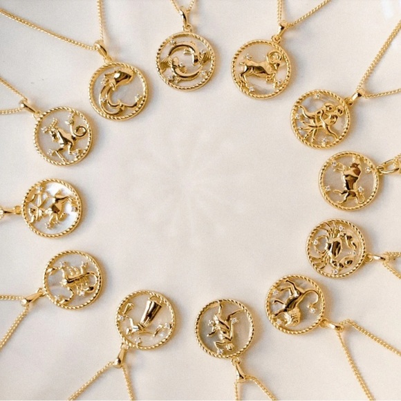 18kt Gold Plated Horoscope Astrology Star Sign Necklace - Cancer Pisces Libra - Picture 2 of 6